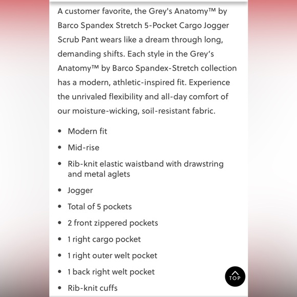 NWT/ Grey's Anatomy™ Barco Eden Women's 5-Pocket Cargo Jogger Scrub Pants - Picture 8 of 9